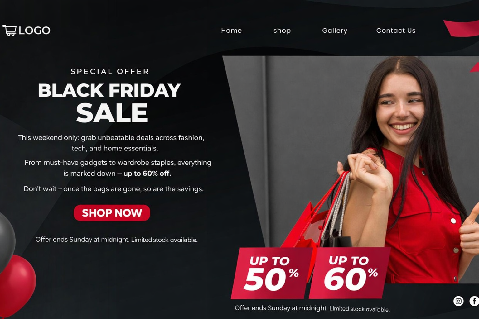 Black Friday shopping promo landing page designed for conversions